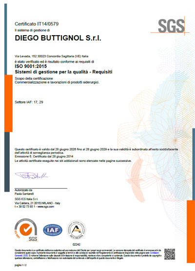 Certificato ISO 9001:2015